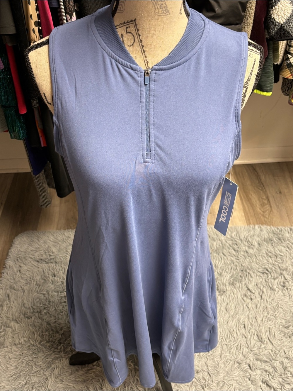 32 Degrees Sleeveless Zip-Front Midi Dress in Blue